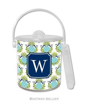 Pineapple Repeat Teal Monogrammed Lucite Ice Bucket