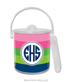 Bold Stripe Pink, Green, & Navy Monogrammed Lucite Ice Bucket