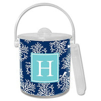 Coral Repeat Navy Monogrammed Lucite Ice Bucket