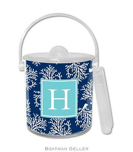 Coral Repeat Navy Monogrammed Lucite Ice Bucket