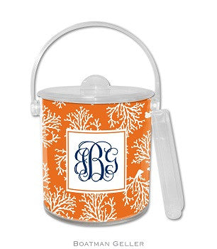 Coral Repeat Monogrammed Lucite Ice Bucket