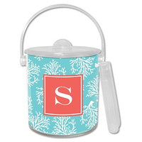 Coral Repeat Teal Monogrammed Lucite Ice Bucket