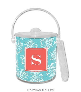 Coral Repeat Teal Monogrammed Lucite Ice Bucket