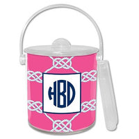 Nautical Knot Raspberry Monogrammed Lucite Ice Bucket