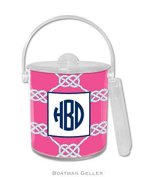 Nautical Knot Raspberry Monogrammed Lucite Ice Bucket