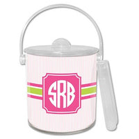 Seersucker Band Pink & Green Monogrammed Lucite Ice Bucket