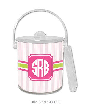 Seersucker Band Pink & Green Monogrammed Lucite Ice Bucket