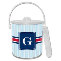 Seersucker Band Red & Navy Monogrammed Lucite Ice Bucket