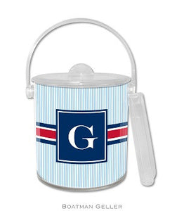 Seersucker Band Red & Navy Monogrammed Lucite Ice Bucket