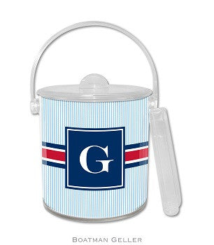 Seersucker Band Red & Navy Monogrammed Lucite Ice Bucket