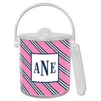 Repp Tie Pink & Navy Monogrammed Lucite Ice Bucket
