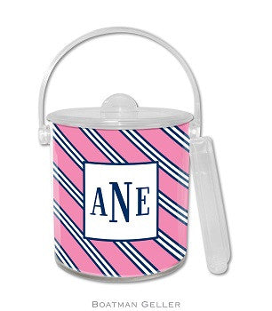 Repp Tie Pink & Navy Monogrammed Lucite Ice Bucket