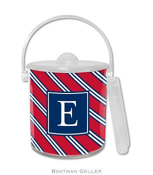 Repp Tie Red & Navy Monogrammed Lucite Ice Bucket