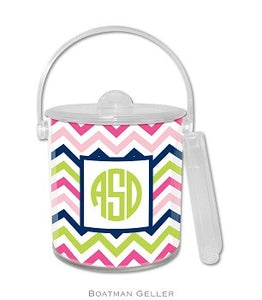 Chevron Pink, Navy, & Lime Monogrammed Lucite Ice Bucket