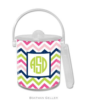 Chevron Pink, Navy, & Lime Monogrammed Lucite Ice Bucket