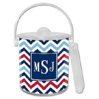 Chevron Blue & Red Monogrammed Lucite Ice Bucket