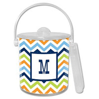 Chevron Blue, Orange, & Lime Monogrammed Lucite Ice Bucket