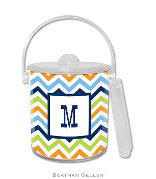 Chevron Blue, Orange, & Lime Monogrammed Lucite Ice Bucket