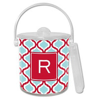 Kate Red & Teal Monogrammed Lucite Ice Bucket