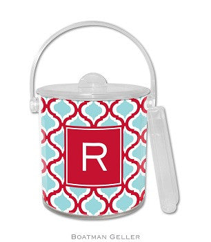 Kate Red & Teal Monogrammed Lucite Ice Bucket