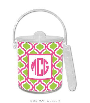 Kate Raspberry & Lime Monogrammed Lucite Ice Bucket