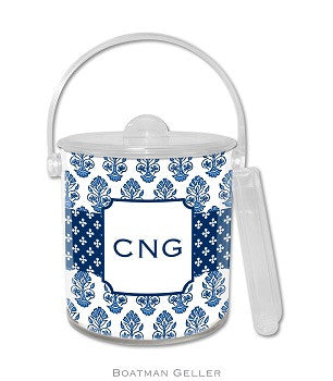 Betti Navy Monogrammed Lucite Ice Bucket