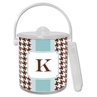 Alex Houndstooth Chocolate Monogrammed Lucite Ice Bucket