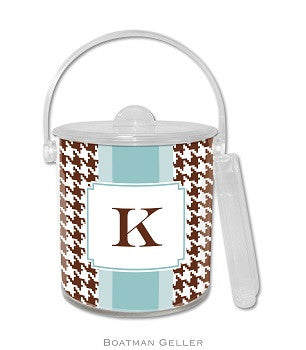 Alex Houndstooth Chocolate Monogrammed Lucite Ice Bucket