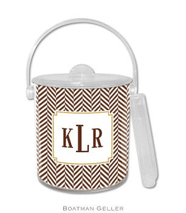 Herringbone Chocolate Monogrammed Lucite Ice Bucket