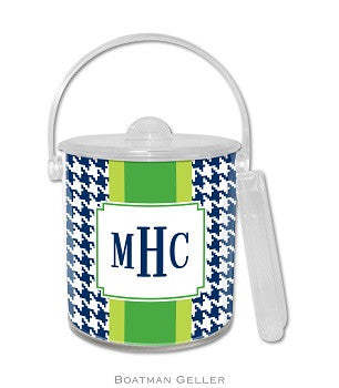 Alex Houndstooth Navy Monogrammed Lucite Ice Bucket