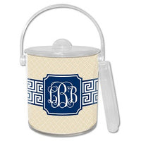 Greek Key Band Navy Monogrammed Lucite Ice Bucket