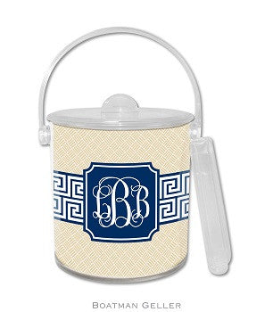 Greek Key Band Navy Monogrammed Lucite Ice Bucket