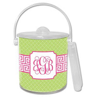 Greek Key Band Pink Monogrammed Lucite Ice Bucket