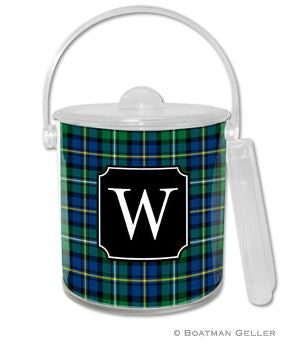 Black Watch Plaid Monogrammed Lucite Ice Bucket