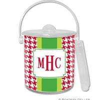 Alex Houndstooth Red Monogrammed Lucite Ice Bucket