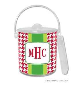 Alex Houndstooth Red Monogrammed Lucite Ice Bucket