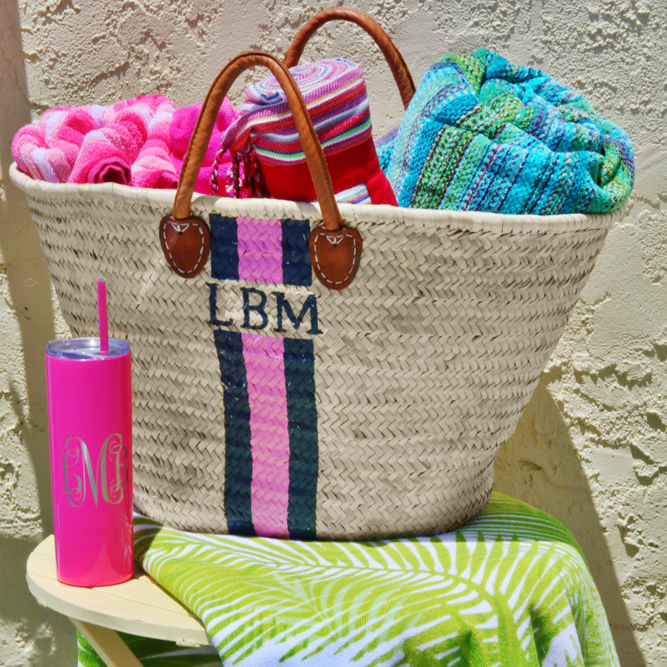 Handpainted Monogrammed Straw Beach Bag