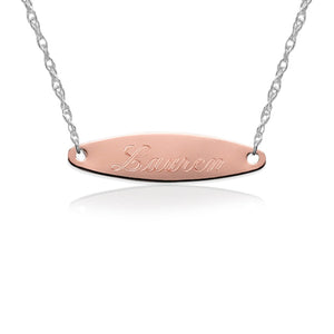Gold Engraved Oval Tag on Sterling Silver Necklace