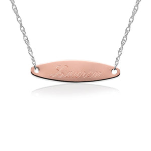 Gold Engraved Oval Tag on Sterling Silver Necklace