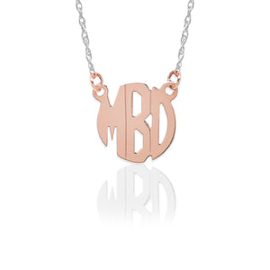 Gold Block Monogram on Sterling Silver Necklace
