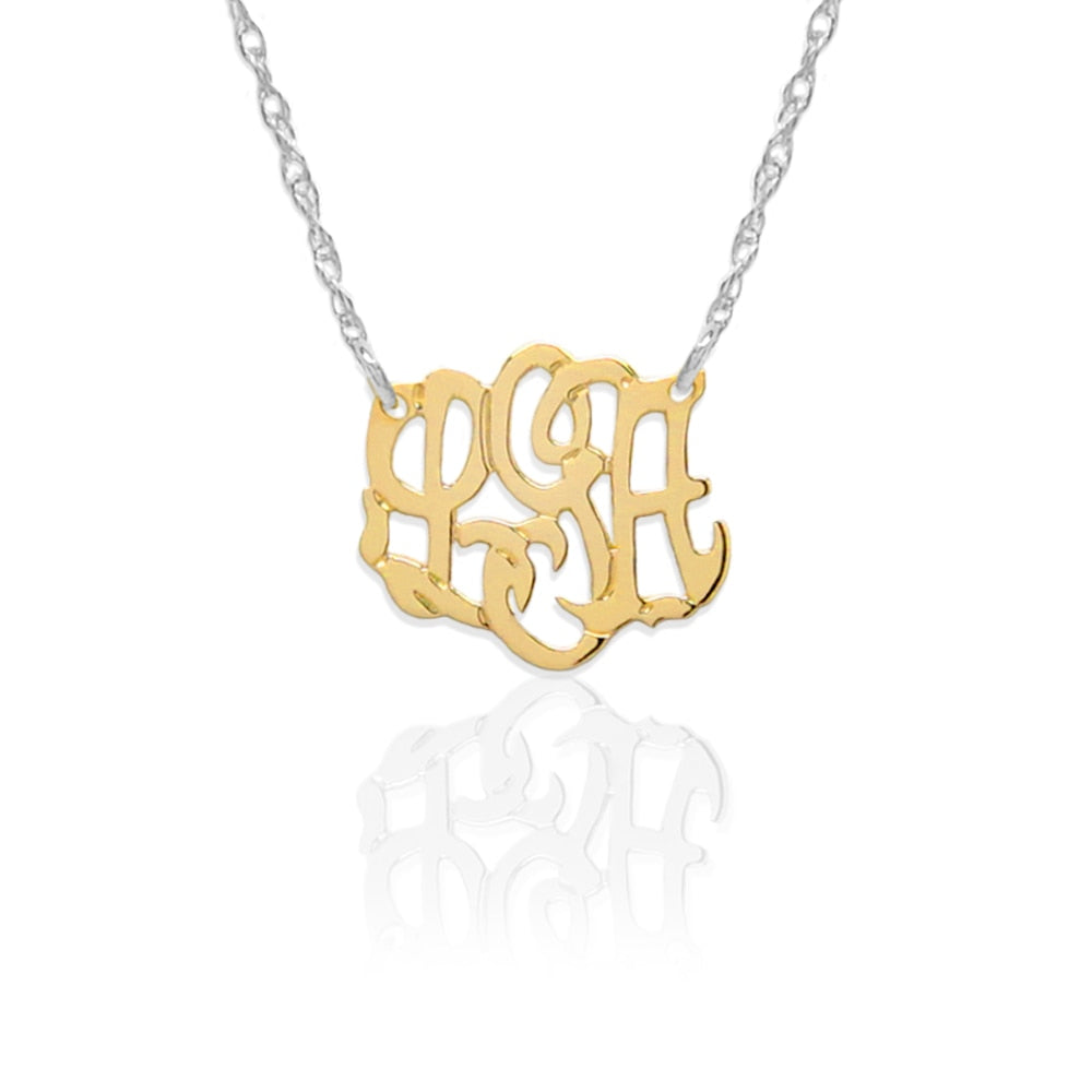 Gold Script Monogram on Sterling Silver Necklace