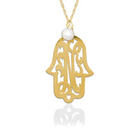 Hamsa with Lace Initial & Pearl Charm Necklace
