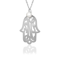 Hamsa with Lace Initial & Pearl Charm Necklace
