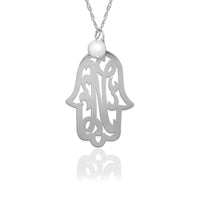 Hamsa with Lace Initial & Pearl Charm Necklace