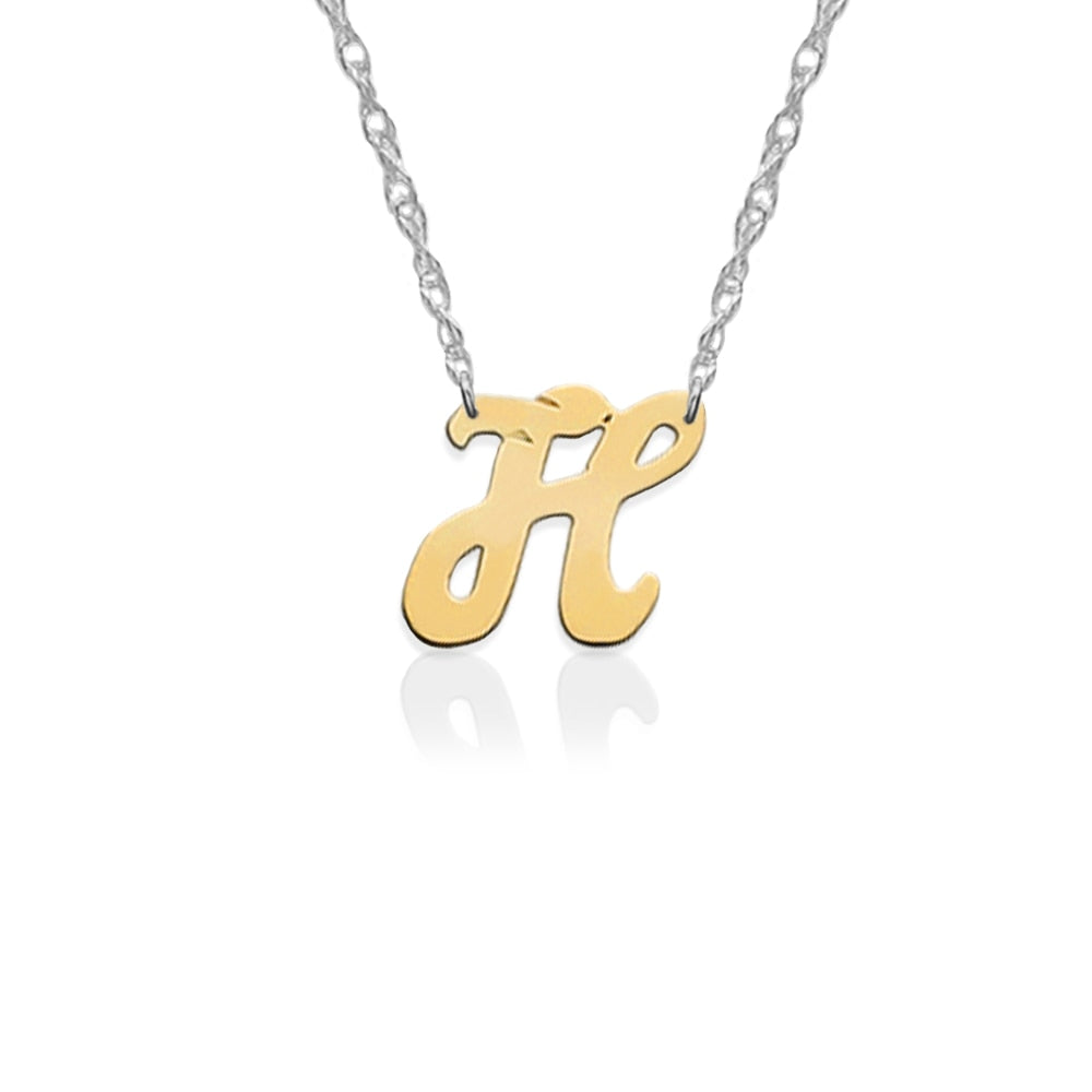 Gold Script Initial on Sterling Silver Necklace