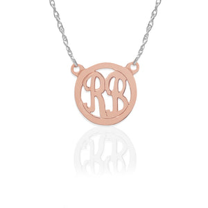 Gold 2 Initial Circle on Sterling Silver Necklace