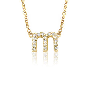 Petite 14K Gold Diamond Lower Case Initial Necklace