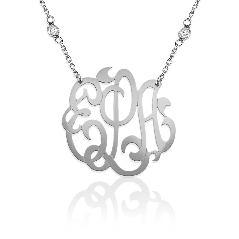 Handcut Script Monogram on CZ Chain
