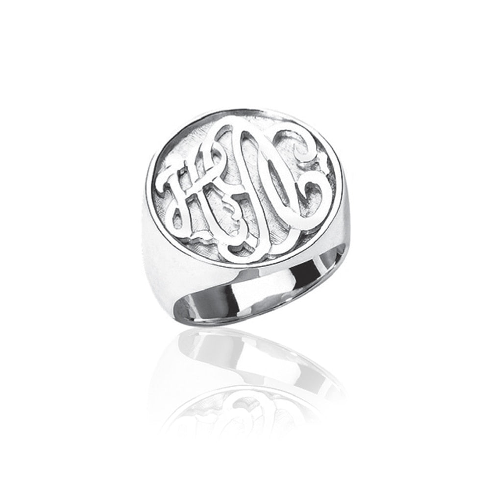 Carved Monogram Sterling Silver Boyfriend Ring