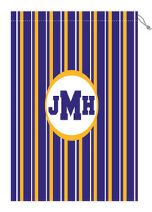 Monogrammed Purple & Gold Striped Laundry Bag